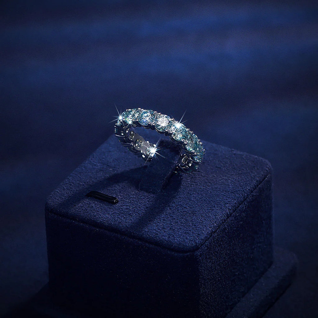 5mm 925 Sterling Silver Rare Blue Moissanite Eternity Ring