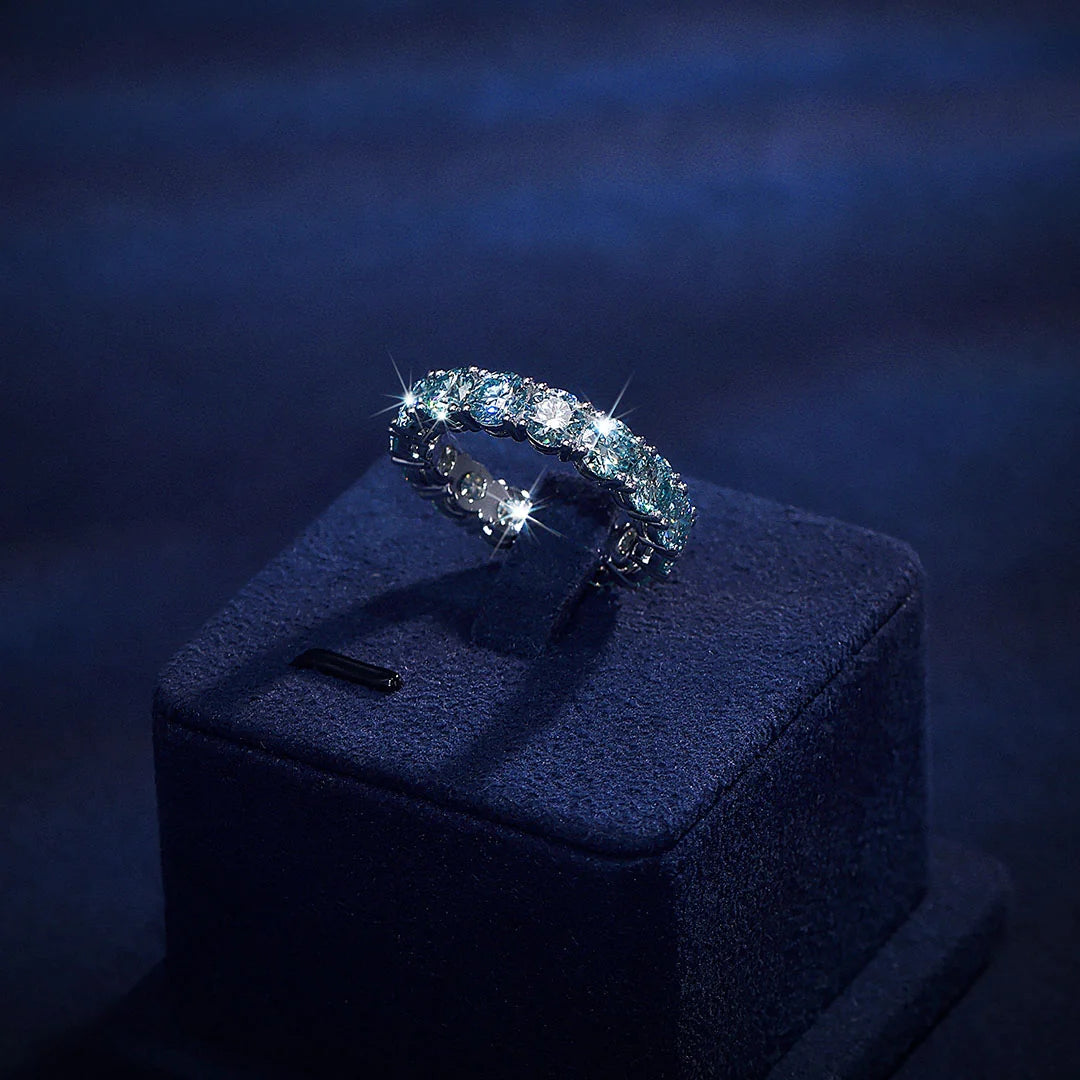 5mm 925 Sterling Silver Rare Blue Moissanite Eternity Ring