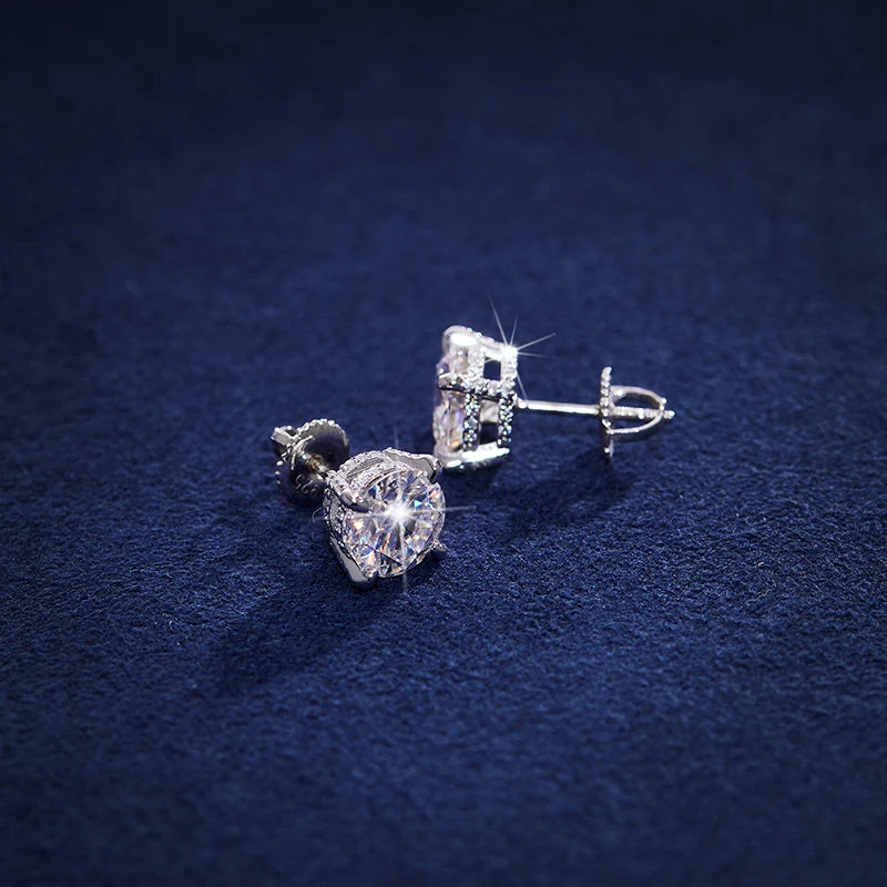 925 Sterling Silver Moissanite Round Stud Earring