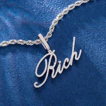 Custom Moissanite Cursive Letter Name plate pendant